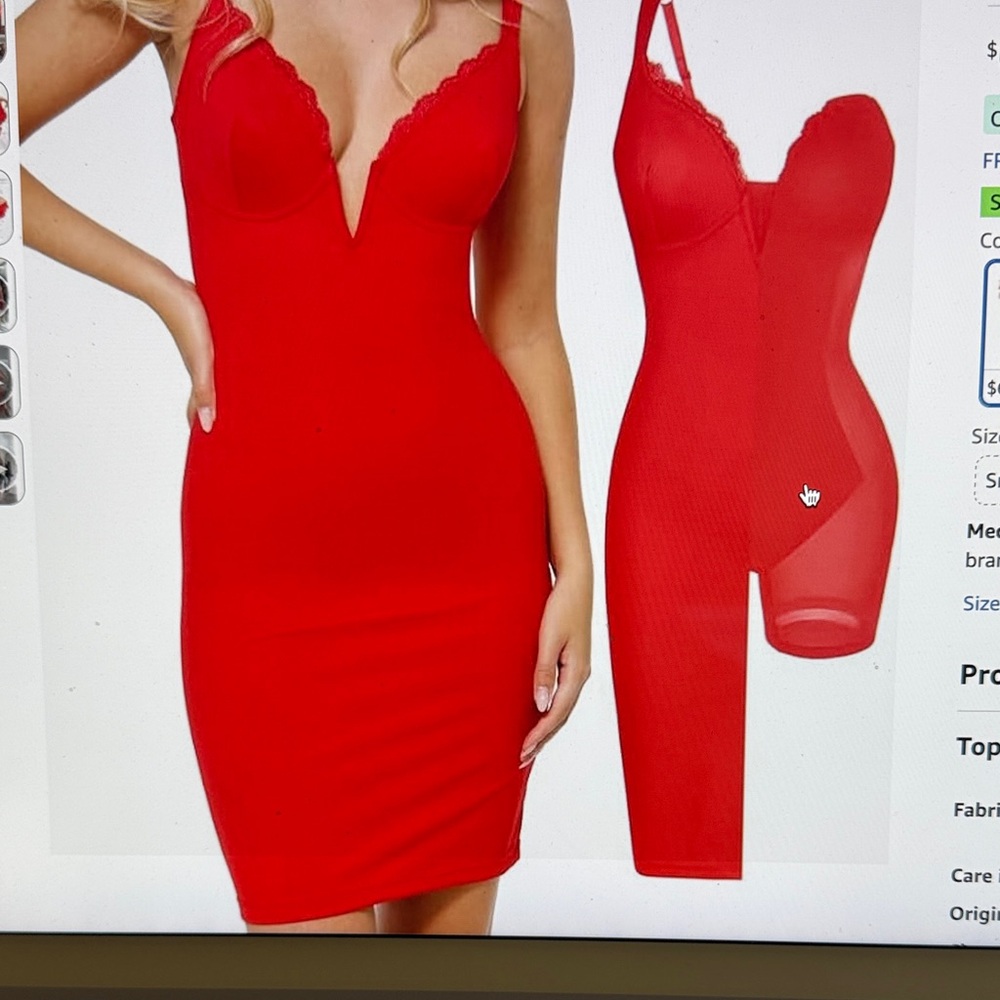 Red Lace-Trim Shaping Slip Dress - Unbranded